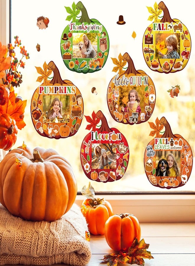 BLSUREFYX 36 Sets Fall DIY Picture Frames Craft Kit 6.8 x 6.3 Inch Autumn Pumpkin Photo Frames Ornaments with Autumn Stickers for Thanksgiving Decorations Fall Party Gifts Home Activities - Image 2